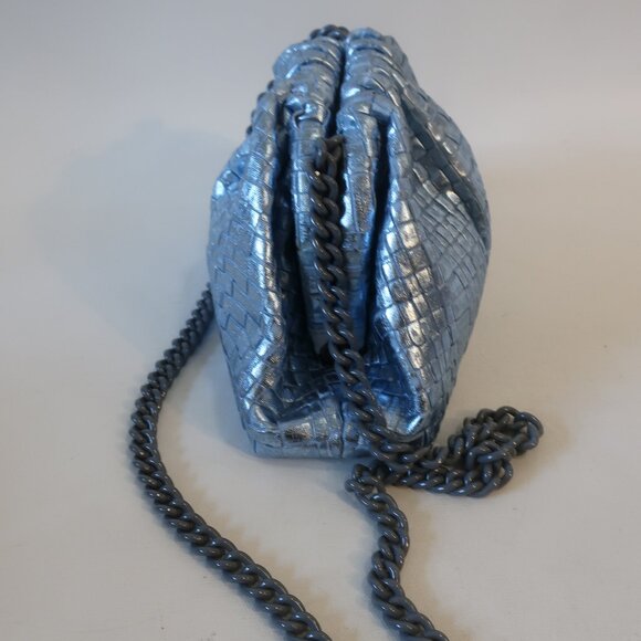 NWT Womens Maria La Rosa Mini Game Woven Sky Blue Laminated Clutch Handbag - Picture 8 of 11